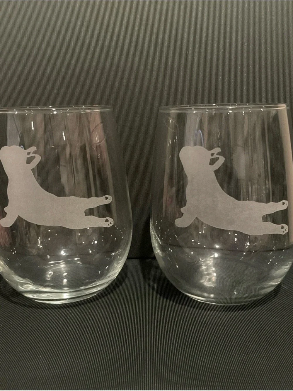 French Bulldog Stemless Wine Glasses Set of 2 Etched 17 oz Dog Lover Gift